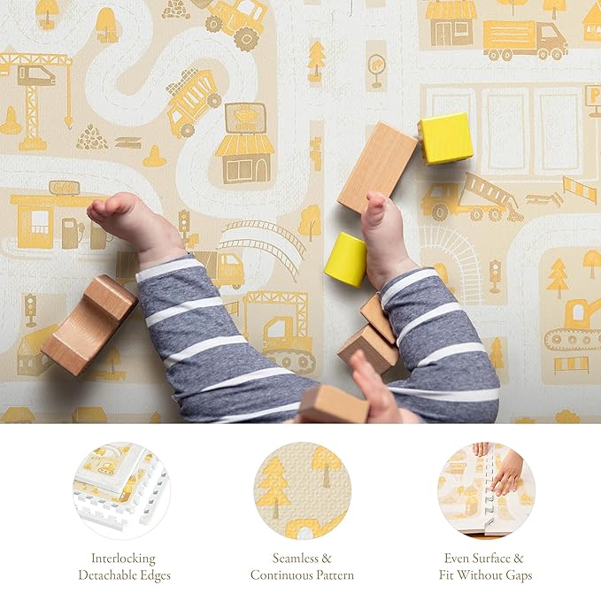 PopsyKosy Premium Baby Floor Play Mat - Extra Thick & Cushioned 1 inch Playroom Foam Mat, Non-Toxic Odorless - 6 Tiles - Spacious 6x4 ft. - Stylish & Large, Waterproof for Kids & Toddlers - Warm Beige