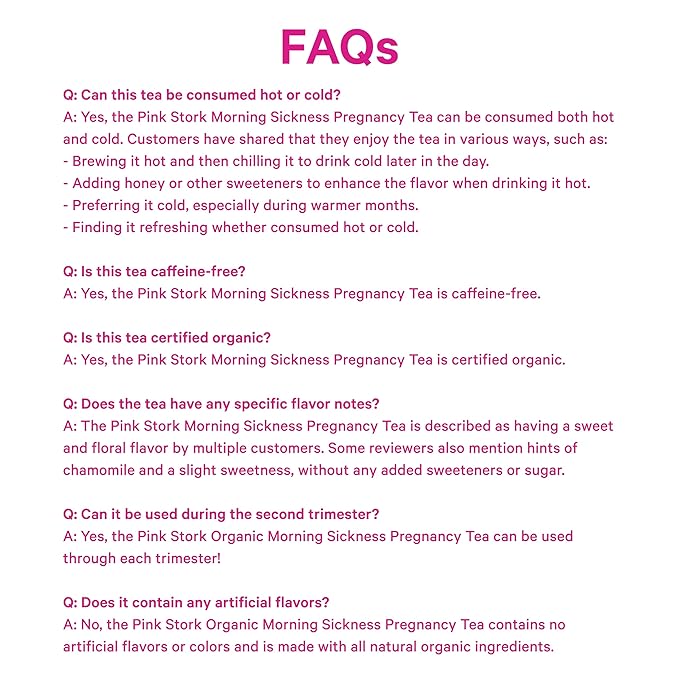 Pink Stork Organic Morning Sickness Pregnancy Tea - Hot or Iced Tea - Prenatal Heartburn, Indigestion, and Constipation Support - 1st Trimester Pregnancy Must Haves - Ginger Peach, 15 Sachets