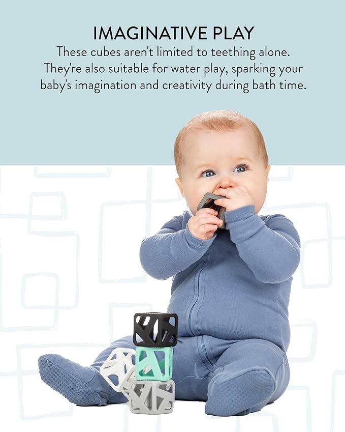 Malarkey Kids Stack N Chew - Mini Cubes Baby Chew Toy Monochrome - Develops Fine Motor Skills, Increases Grip Strength, Stimulates Hand-Eye Coordination (Earthy)