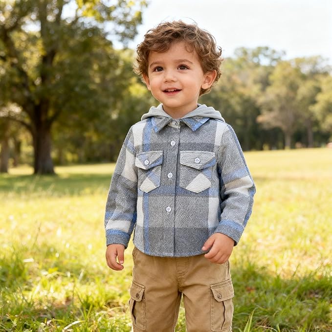 YOUNGER STAR Toddler Kids Boys Girls Flannel Hooded Plaid Shirt Button Baby Red Clothes