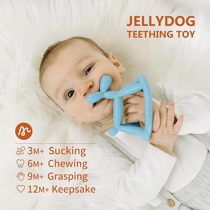 Baby Teether Toys for Teething Relief, Teething Toys 3-6 Months Food Grade Silicone Teether with Storage Box and Pacifier Clip, Baby Essential (Coral Red Clip+Box)