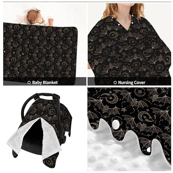 Night Bat Moon Baby Car Seat Canopy Nursing Cover for Newborn Car Seat Breastfeeding Covers Blanket Newborn Shower Gift