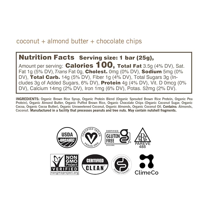 GoMacro MacroBar Mini Organic Vegan Snack Bars - Coconut + Almond Butter + Chocolate Chips (0.90 Ounce, 24 Count)