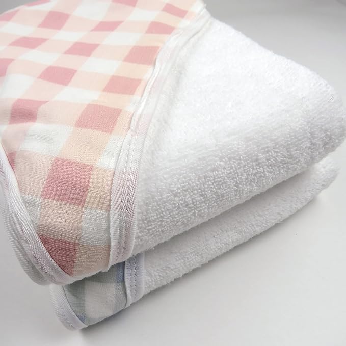 HonestBaby 3-Piece Organic Cotton Hooded Towel & Washcloth Set, Peach Skin Painted Buffalo Check, One Size