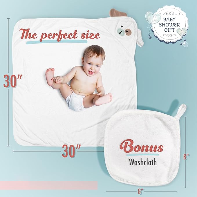 Baby Towels with Hood - Soft, Absorbent Viscose Made of Bamboo, Extra Large 35 x 35 Inches, for Newborns, Infants, Boys and Girls, White