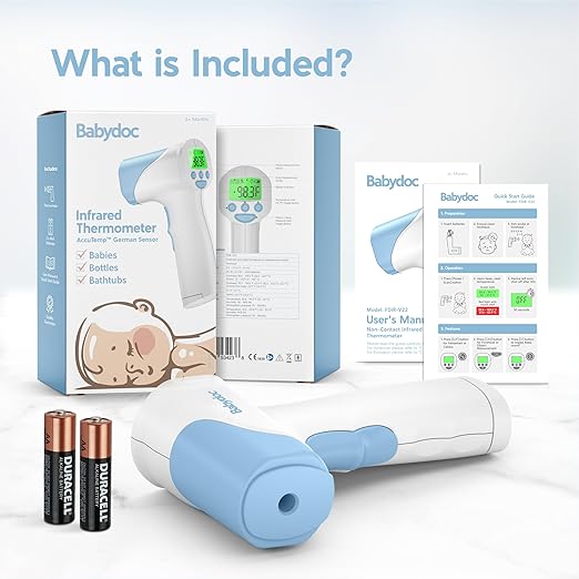 Babydoc Medical Grade FSA-HSA Eligible Baby Thermometer for Kids, AccuTemp German Sensor, 3-in-1 Safe Non-Contact Infrared Forehead Thermometer, Object Mode for Milk or Bathwater, Infants, Children