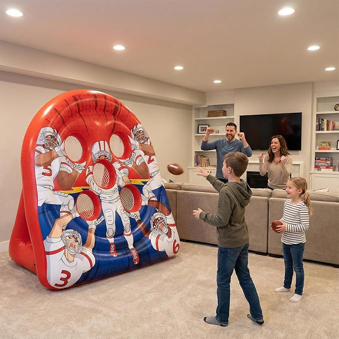 6FT Giant Inflatable Football Target Toss Game - Fun Indoor & Outdoor Yard Games for Kids & Adults, Football Party Throwing Games, Carnival Games, Camping & Tailgate Lawn Activities