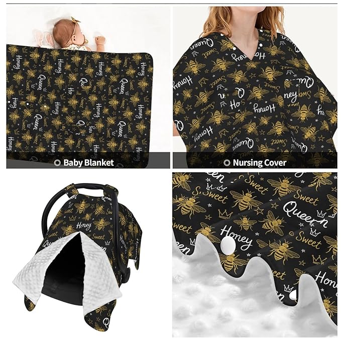 Honey Bees Baby Car Seat Canopy Nursing Cover for Newborn Car Seat Breastfeeding Covers Blanket Newborn Shower Gift