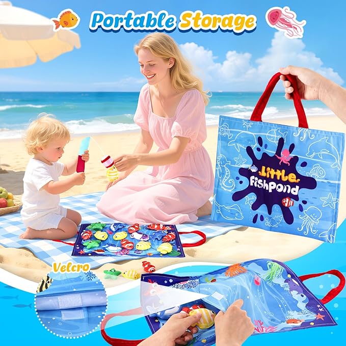 LovesTown Montessori Toys for Toddlers, Baby Sensory Toy Color Sorting Game Travel Essentials Preschool Learning Activities Cloth Fishing Games with Stacking Cups Boys Girls Gifts