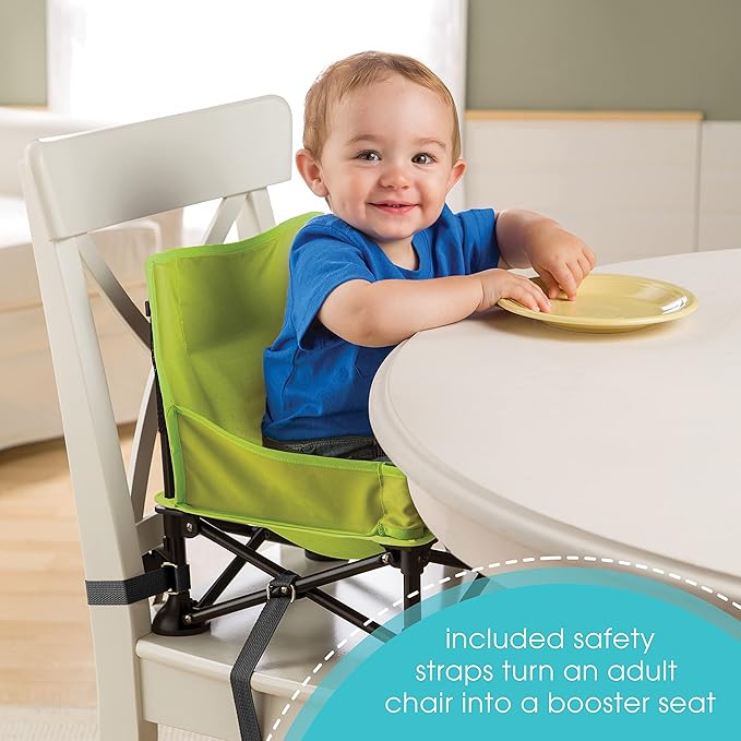 Summer by Bright Starts Pop 'N Sit Portable Booster Chair, Floor Seat, Indoor/Outdoor Use, Compact Fold, Green, 6 Mos - 3 Yrs