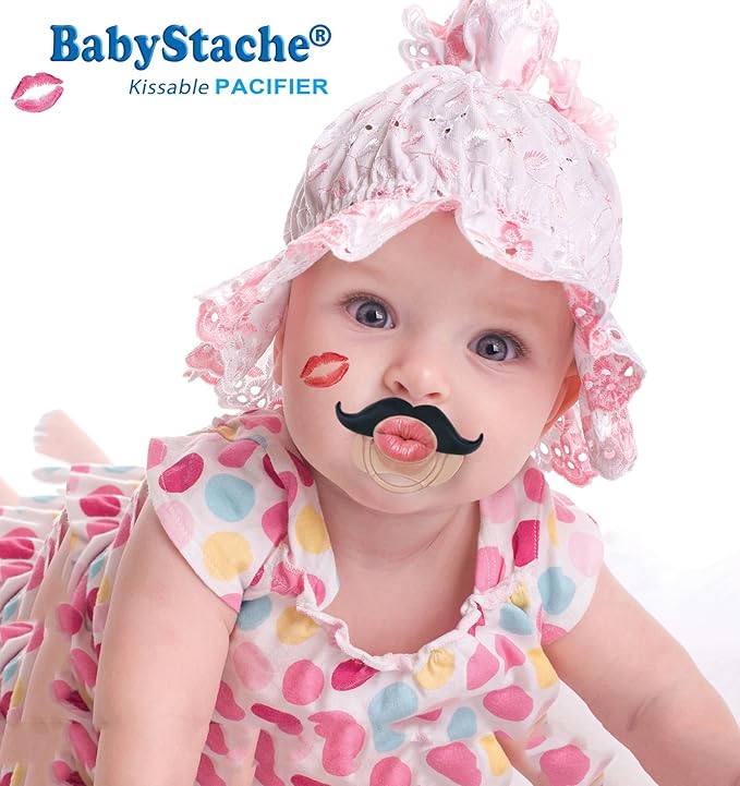 Funny Baby Pacifier Cute Kissable Mustache Pacifier For Babies and Toddlers Unisex - BPA Free Latex Free made With High Quality Silicone - Barber Black - By BabyStache