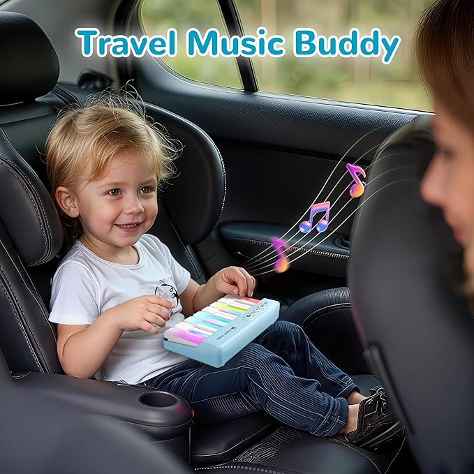 iPlay, iLearn Kids Mini Piano Toy W/Rainbow Lights, Toddler Pocket Travel Piano Keyboard for 1-3, Portable Musical Instrument Toys, Music Interactive Birthday Gift 2 4 5 6 Year Old Boy Girl Child-Blue