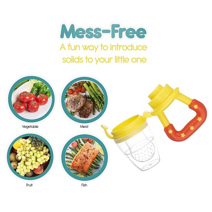 Baby Fruit Feeder Pacifier (2 Pack), Fresh Food Feeding Teether for Toddler, BPA Free, Soothing Gum Relief, Infant Silicone Teething Toy, Includes All The Sizes of The Silicone Nipple Pouches