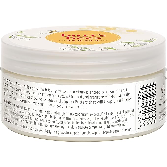 Burt's Bees Mama Belly Butter Stretch Mark Cream for Pregnancy Massages Body & Reduces Scar Appearance, Prenatal & Postnatal Tummy Skin Care, Shea Butter & Vitamin E Rich Formula, 6.5 Oz (Pack of 3)