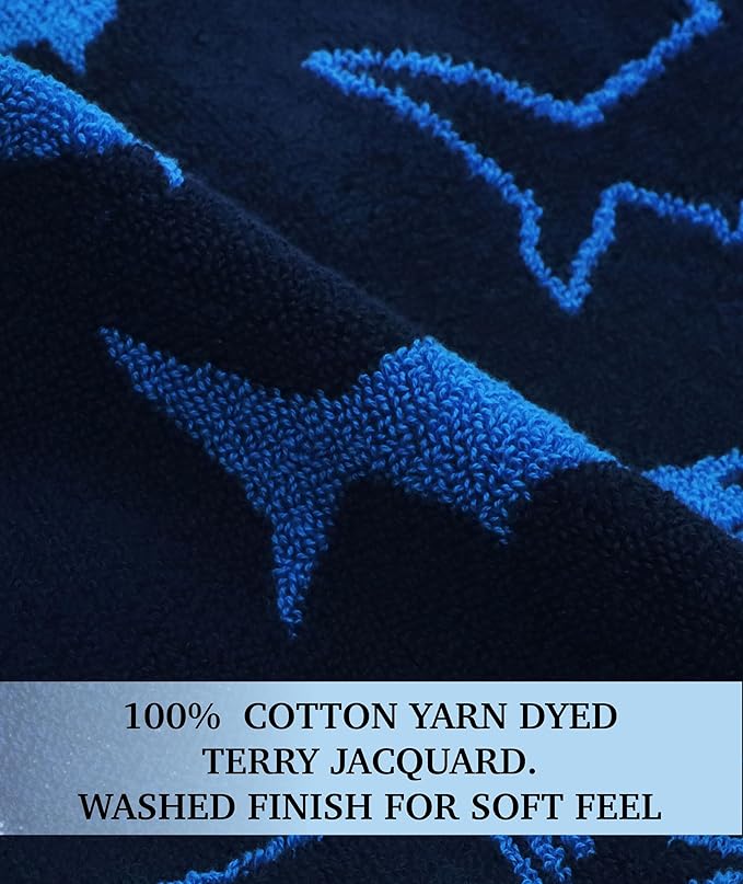 ORIGINAL KIDS Wash Cloth - Bath Time Shark Attack Set of 12 Washcloths - 100% Cotton Jacquard Super Soft Colorful Absorbent Quick Dry Easy Care Face Towel Face Cloth Gift - 12 x 12 - Navy Blue