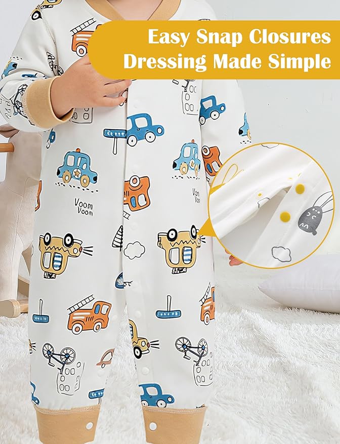 Newborn Baby Boys 2 Pack Cotton Romper Outfits Infant Long Sleeve One-Piece Toddler Button Jumpsuits