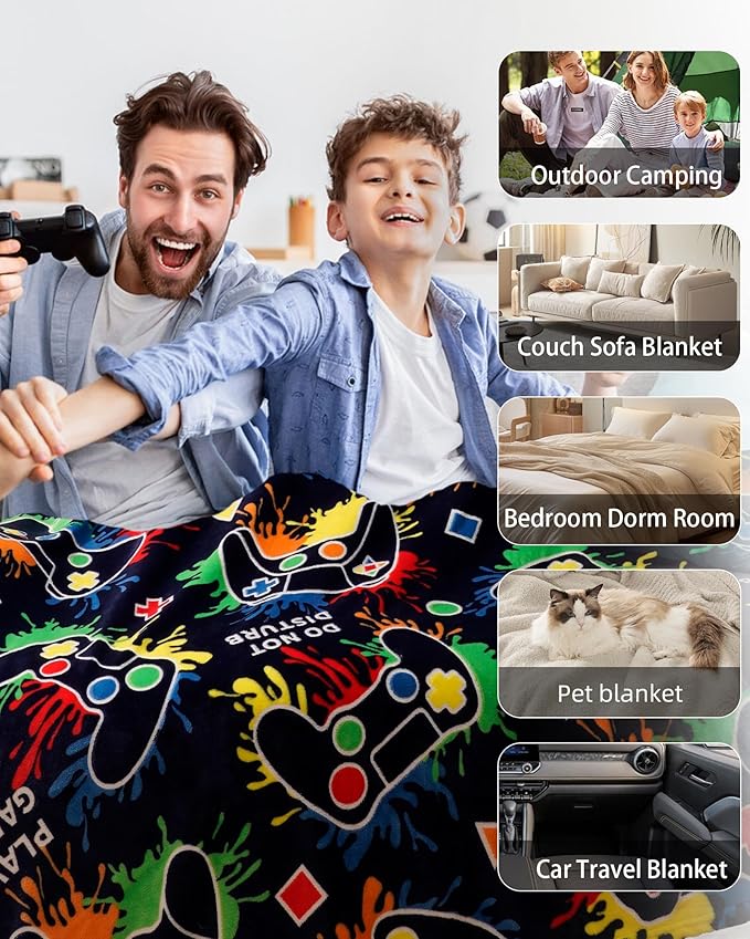 Gaming Gifts for Gamer Glow in The Dark Blanket: Cool Birthday Glowing Presents Toys for Video Game PC Gamers Men Teen Boys Kids Adults Girls Valentines Easter Christmas Ideas Throw Navy Blue 60x50 In