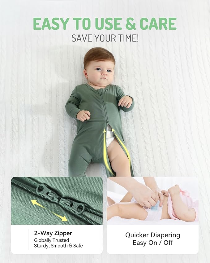 HAPIU Rayon from Bamboo Baby Footed Pajamas, 2 Way Premium Zipper, Footie for Baby Boy Girls, Newborn-24 Months