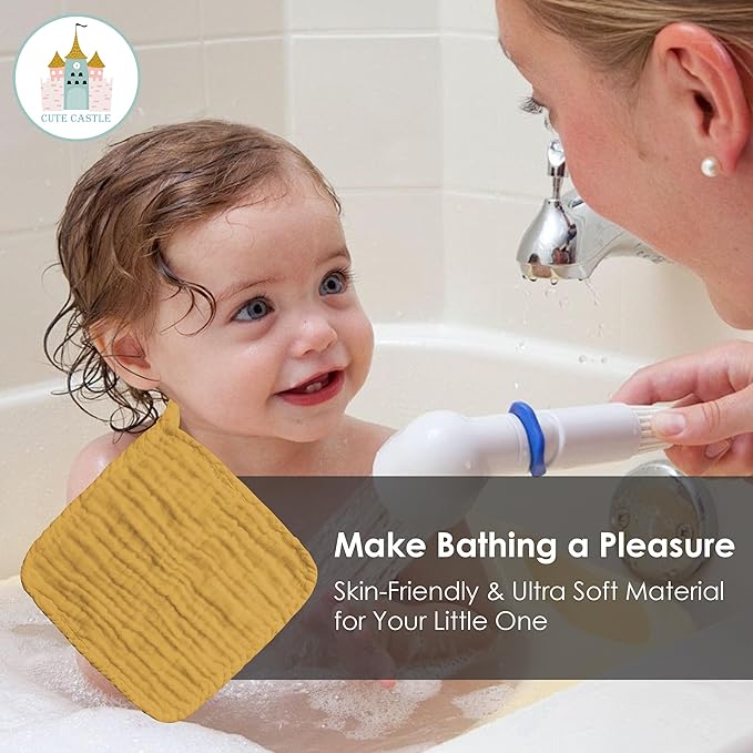 Cute Castle 12 Pack Muslin Baby Washcloths - Large 12'' by 12'' - Ultra Soft 100% Cotton - Super Absorbent Burp Cloths for Unisex, Boy, Girl -Honey