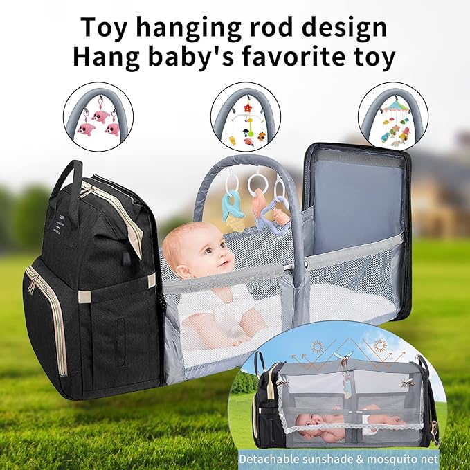 Baby Diaper Bags with Changing Station,900D Oxford Waterproof Diaper Bag Backpack for Moms Dads with USB Charging Port,Large Capacity Baby Essentials(Ungrade Black)