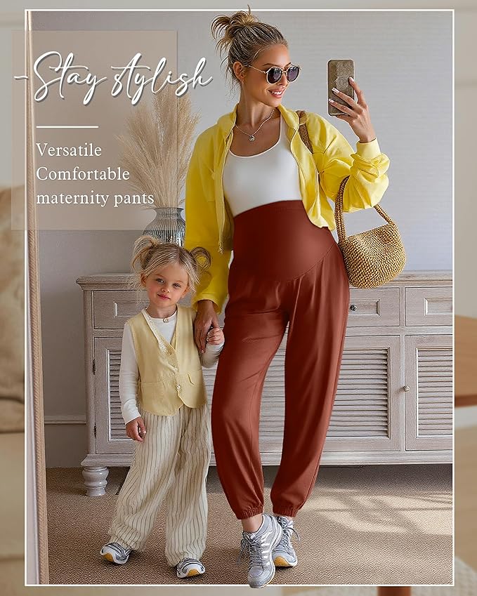 3 Pack Women's Maternity Pants Maternity Jogger Sweatpants Over The Belly Stretchy Pregnancy Pants with Pockets
