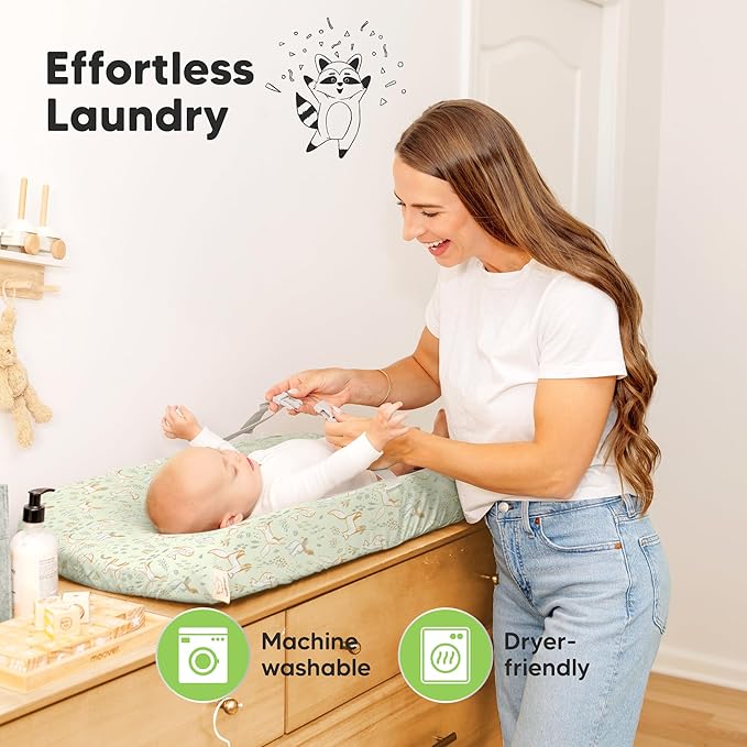 2-Pack Organic Changing Pad Covers for Girl, Boy, Neutral - 100% Cotton Changing Table Pad Cover, Soft Baby Nursery Diaper Changing Pad Sheets, Contour Changing Pads Liners, Change Pad Cover (Foxtrot)