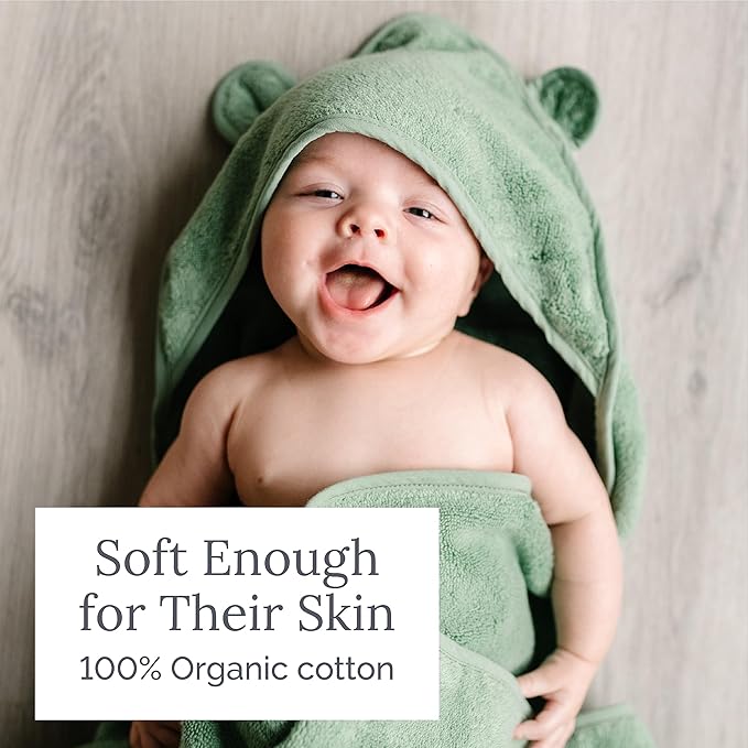 Natemia Hooded Baby Bath Towel - 100% Organic Cotton Baby Towels for Newborns, Toddlers, Boys, Girls - Soft Absorbent 450 GSM - Gentle on Sensitive Skin - Baby Shower Registry Gift (35" x 35")