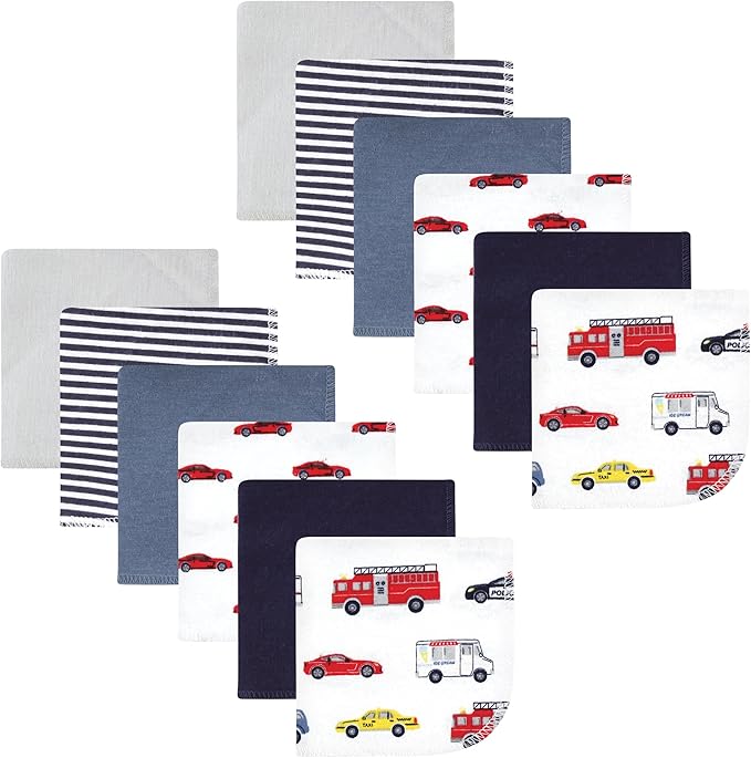 Hudson Baby Unisex Baby Flannel Cotton Washcloths, Going Places 12 Pack, One Size