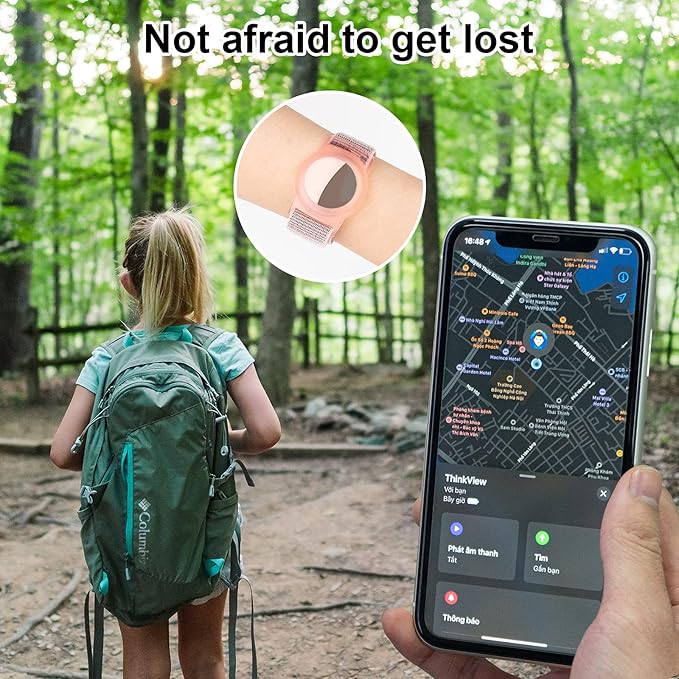 Kids Wristband Compatible with Apple AirTag, Protective Case for Air Tag GPS Tracker Holder with Nylon Bracelet, Adjustable Anti Lost Watch Band for Toddler Child Elder(Pink)
