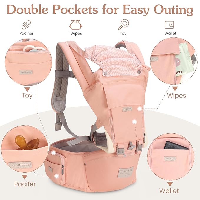 Baby Carrier Newborn to Toddler Baby Carriers with Seat Infant Baby Holder Backpack Baby Carriers Front and Back for Carrying and Hiking (Pink)