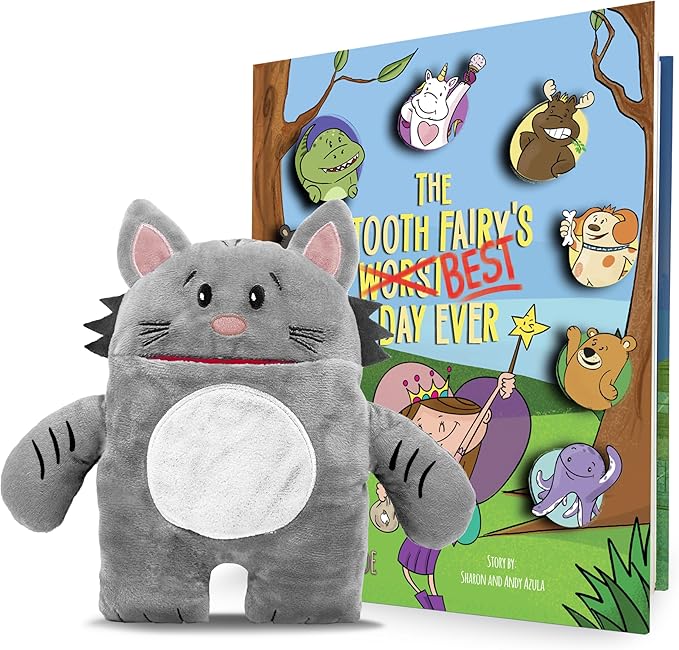 Gizmo Cat Tooth Fairy Pillow and Book Bundle | 8" Plush with Pocket for Lost Teeth & Hardcover Storybook w/Tracker, Q&A for Boys Girls Children of All Ages