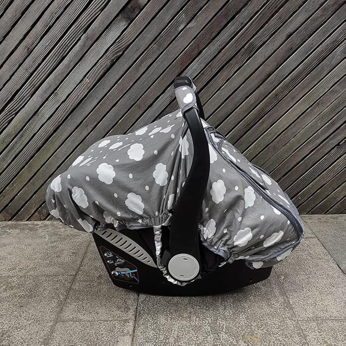 Carseat Cover for Baby, Baby car seat Covers for Infant car seat, Baby Carrier Cover Canopy, Window in Door Zipper Open, 2 Layers, Grey Cloud