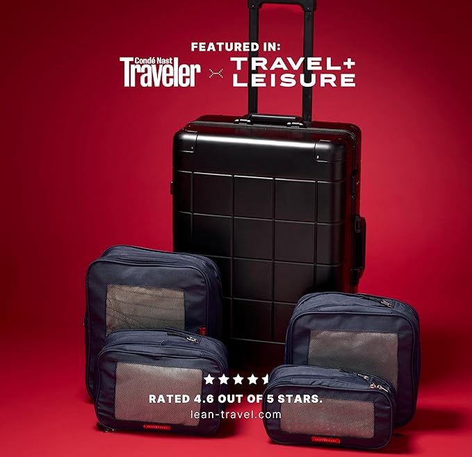 LeanTravel Premium Compression Packing Cubes for Travel - Luggage Organizers with Double Zipper - Sturdy Bags for Suitcase (4-Pack, Navy Blue)