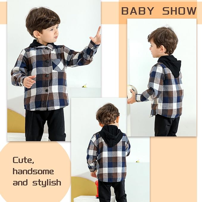 YOUNGER STAR Toddler Kids Boys Girls Flannel Hooded Plaid Shirt Button Baby Red Clothes