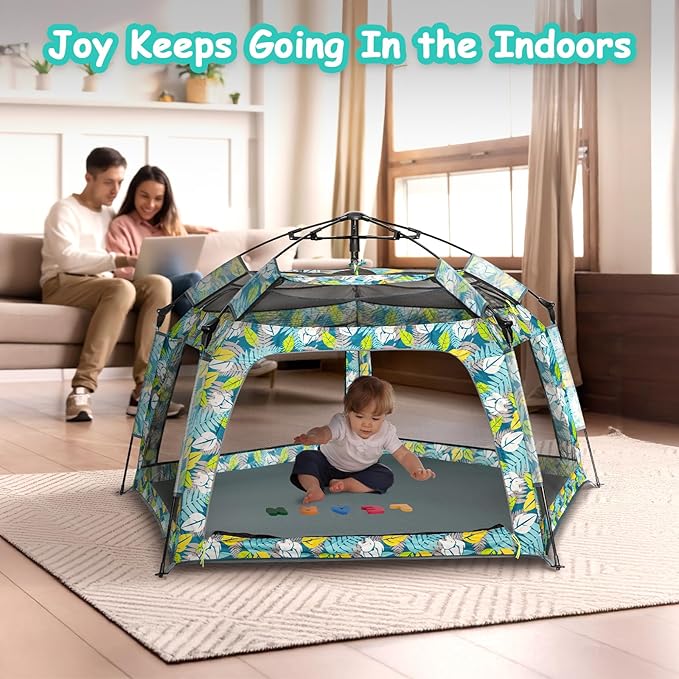 Baby Playpen Pop-up Tent - Outdoor & Indoor Play Tent for Beach with Canopy Travel Bag Portable Play Yard for Babies & Toddlers (Forest)