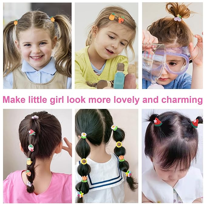 60Pcs Baby Hair Ties, Cute Cartoon Small Hair Ties for Toddlers Little Girls, Colorful Elastic Pony Tails Hair Bands 0.8inch Dia, No Damage Seamless Soft Hair Accessories, Kids Gift, BlueZOO