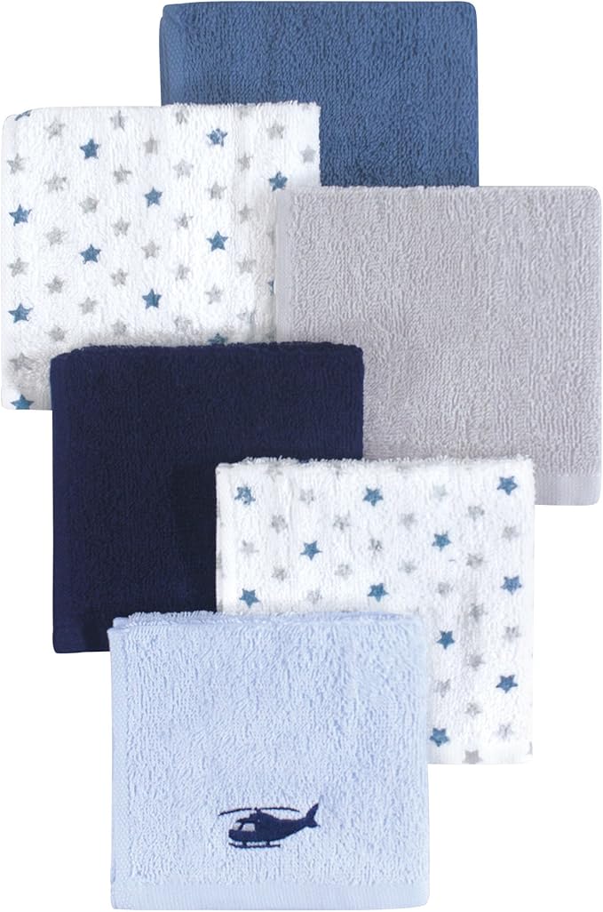 Hudson Baby Unisex Baby Super Soft Cotton Washcloths, Helicopter, One Size