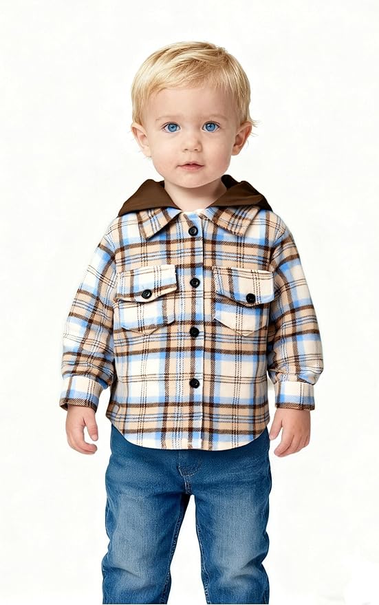 YOUNGER STAR Toddler Kids Boys Girls Flannel Hooded Plaid Shirt Button Baby Red Clothes