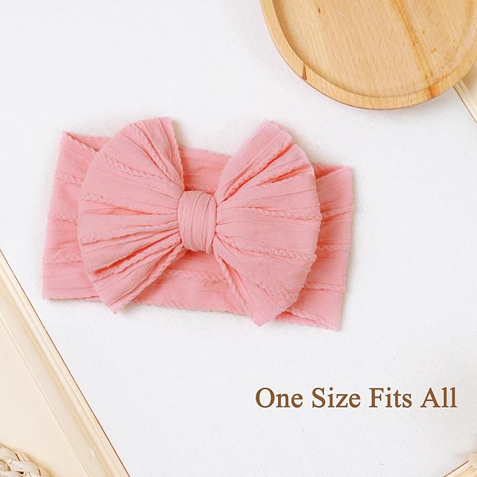 JOYOYO 3 Pcs Soft Wide Turban Baby Headbands with Double-Layer Bow for Baby Girls, Newborns, Toddlers(Beige, Pearl Pink, Pink)