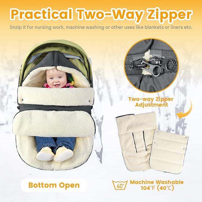 Ivywind Winter Car Seat Cover Baby, Universal Car Seat Footmuff with Convertible Hood for Cold Weather, Removable Carseat Waterproof Covers for Infant Boy&Girl, Machine Washable, Dark Gray
