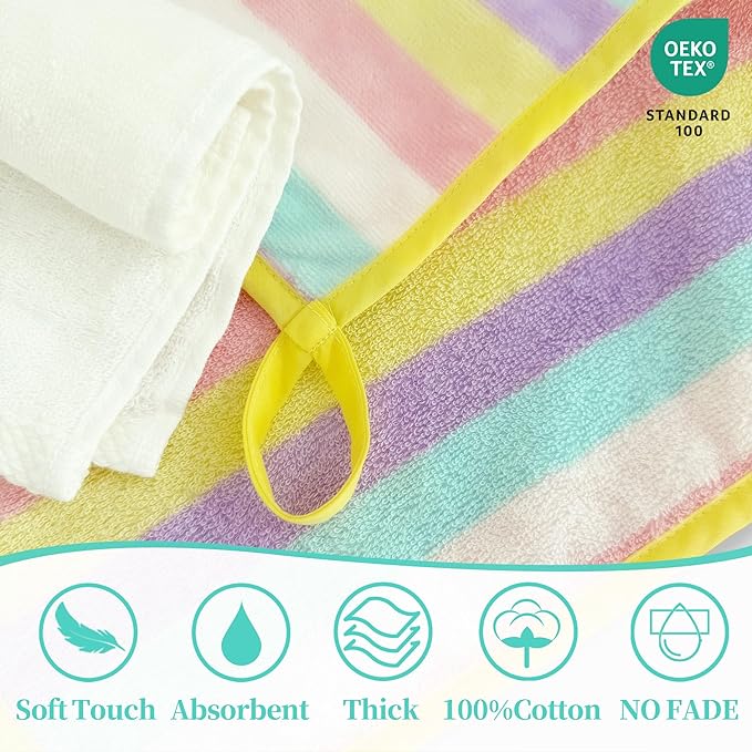 VOOVA & MOVAS Rainbow & Ivory Baby Washcloths | 12x12 Inches | Highly Absorbent | 6 Pack 100% Cotton | Ultra-Soft Newborn Towels | Perfect Set,Baby Essentials |Rainbow & Ivory Colors