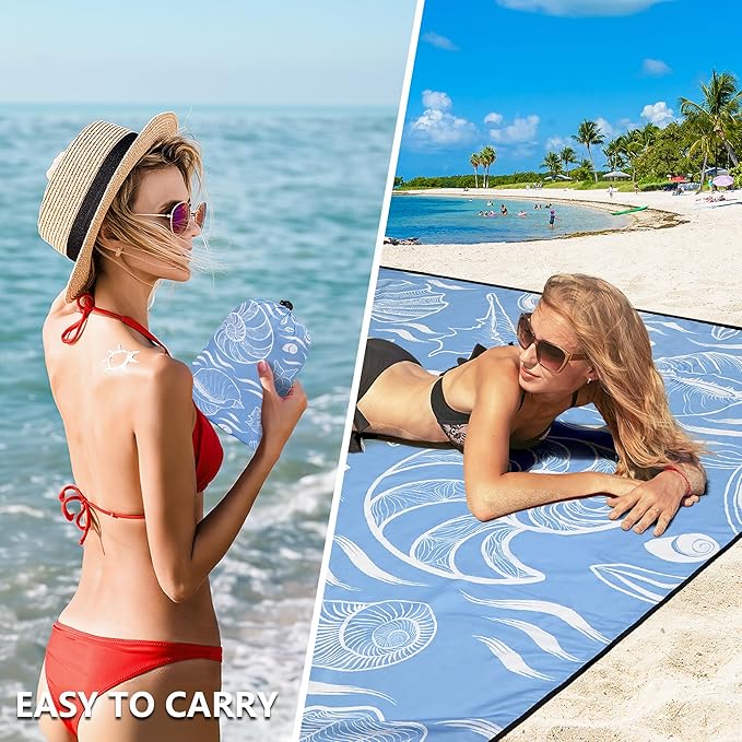 Beach Blanket Waterproof Sandproof Beach Mat 79" X 83"/10'x9'for 2-8 Adults Quick Drying Outdoor Picnic Mat Beach Accessories for Travel, Camping, Hiking