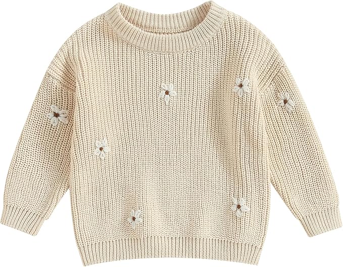 Mubineo Baby Girl Winter Clothes Cute Flower Sweater Crewneck Pullover Long Sleeve Knit Newborn Infant Sweaters