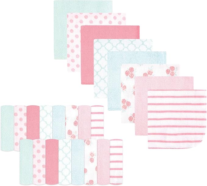 Hudson Baby Unisex Baby Rayon from Bamboo Washcloth Bundle, Soft Pink Roses, One Size