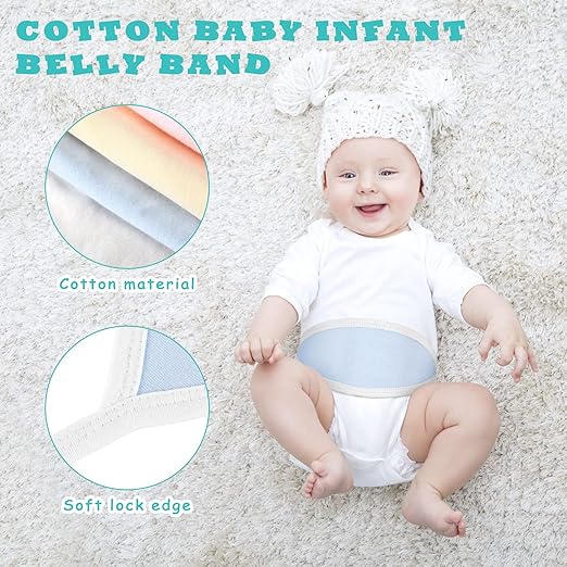 Hoolerry 8 Pcs Baby Belly Band Newborn Infant Comfort Cotton Belly Binder Wraps for Baby Umbilical Cord Cover Band Umbilical Cord Belt for 0-12 Months Infant Boy Girl Gift, 4 Color