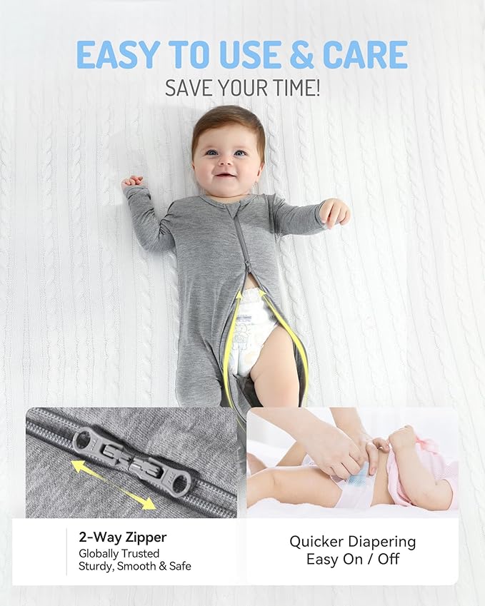 HAPIU Rayon from Bamboo Baby Footed Pajamas, 2 Way Premium Zipper, Footie for Baby Boy Girls, Newborn-24 Months