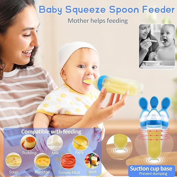 WAJIAYON Baby Fruit Feeder Pacifier- 3 Pack | Infant Food Feeder Pacifier & Baby Food Dispensing Spoon | Mesh Fresh Fruit Teethers for Babies | Shower Gifts for Boys and Girls (Sky Blue)