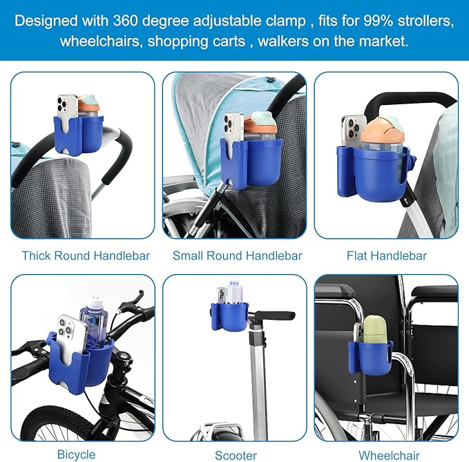 Accmor Stroller Cup Holder with Hook, Bike Cup Holder, Universal Cup Holder for Uppababy Nuna Doona Strollers, 2-in-1 Cup Phone Holder for Stroller, Bike, Wheelchair, Walker, Scooter
