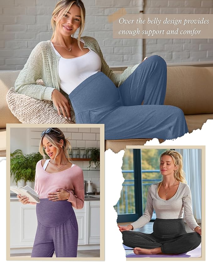3 Pack Women's Maternity Pants Maternity Jogger Sweatpants Over The Belly Stretchy Pregnancy Pants with Pockets