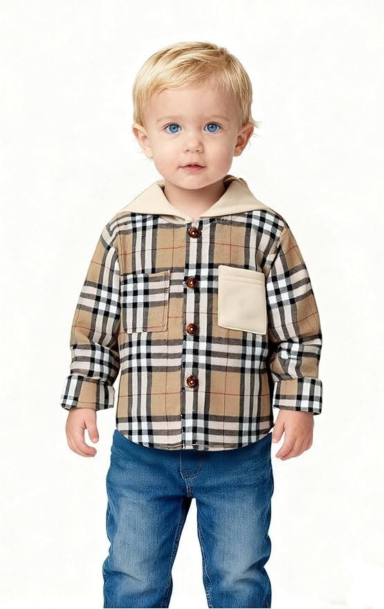 YOUNGER STAR Toddler Kids Boys Girls Flannel Hooded Plaid Shirt Button Baby Red Clothes